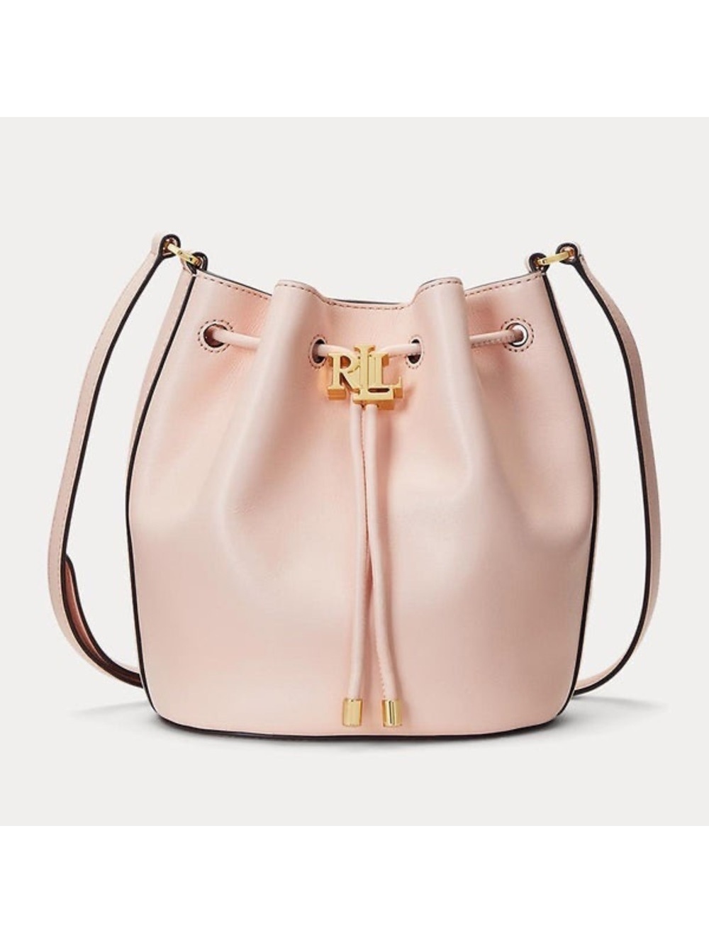 Ralph Lauren Leather Medium Andie Drawstring Bucket Bag, Pink NEW + Dust Bag